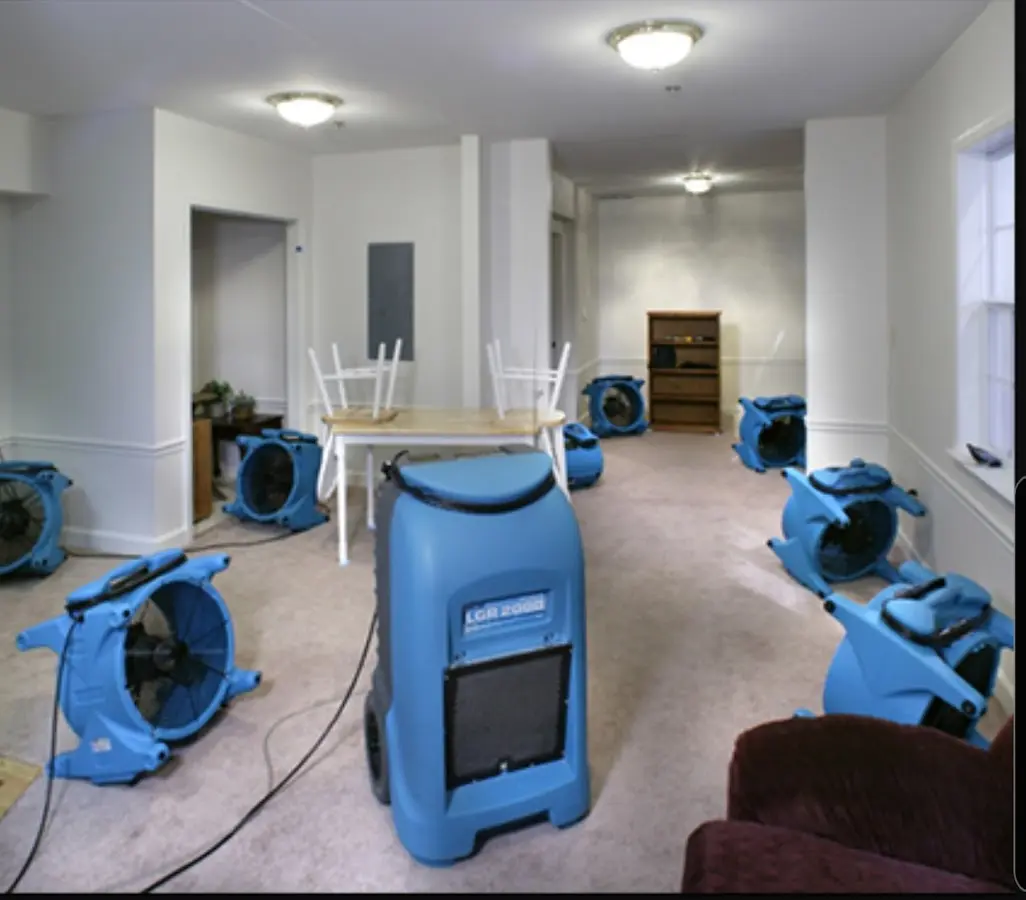 Air movers and dehumidifier setup for Water Extraction & Removal in Taylorville